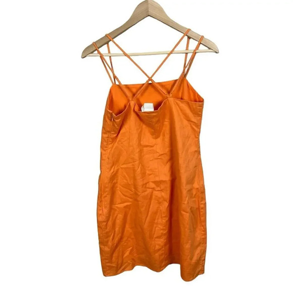 H&M Linen Blend Mini Dress Square Neck Strappy Orange Size Small Women’s - Picture 3 of 7
